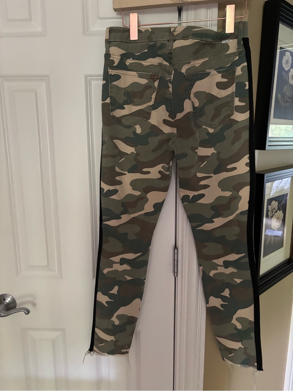 MOTHER Black and Gray Camo Jeans with Side Stripe